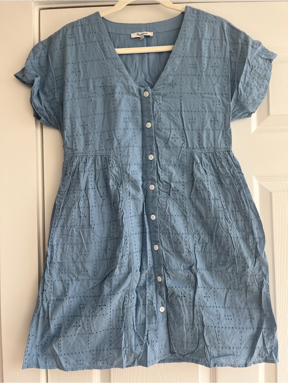 Madewell Light Blue Button-Front Eyelet Top